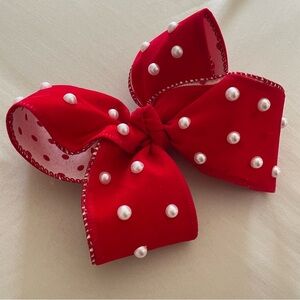 Handmade Red Bow with Pearls elegant polkadot valentines day feminine love chic
